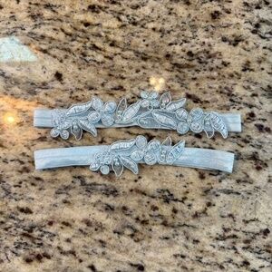 NWOT Light Blue “Something Blue” Lace & Faux Pearl Bridal Wedding Garter Set